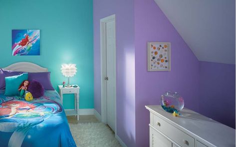 girls paint Teal Bedroom Paint, Kids Room Paint Colors, Disney Kids Rooms, Teal Bedroom, Colorful Kids Room, Mermaid Room, Kids Room Paint, Disney Rooms, Purple Rooms