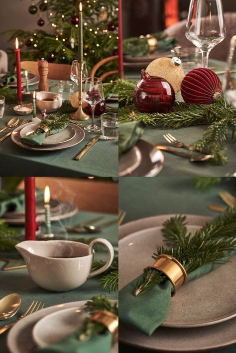 Opulent Christmas Table, Christmas Table Round Decorations, Dinner Christmas Table, Christmas Table Photography, Christmas Table For Two, Sage Green Christmas Table, Christmas Dinner Set Up, Christmas Decoration Table Ideas, Christmas Table Green