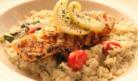 Creamy Coconut Milk Risotto with Spinach - Powered by @ultimaterecipe Lower Body Fat Percentage, Salmon With Spinach, Creamy Risotto, Lower Body Fat, Salmon Fillet, Body Fat Percentage, Vegetable Broth, Lean Muscle Mass, Salmon Fillets