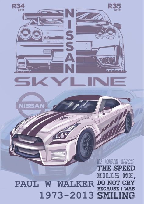 Nissan Skyline Poster, Car Posters Aesthetic, Car Posters For Room, Skyline R34 Wallpaper, Car Poster Aesthetic, Fast And Furious Poster, Gtr R34 Skyline, F1 Wallpaper Hd, Gtr R34