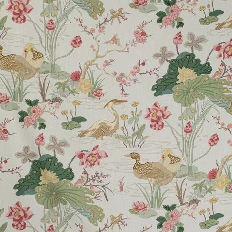 Luzon Print - Spring | Kravet Lee Jofa Fabric, Mindoro, Lee Jofa, Drapery Panels, Fabric Houses, Spring Fabric, Drapery Fabric, Spring Green, Wild Birds