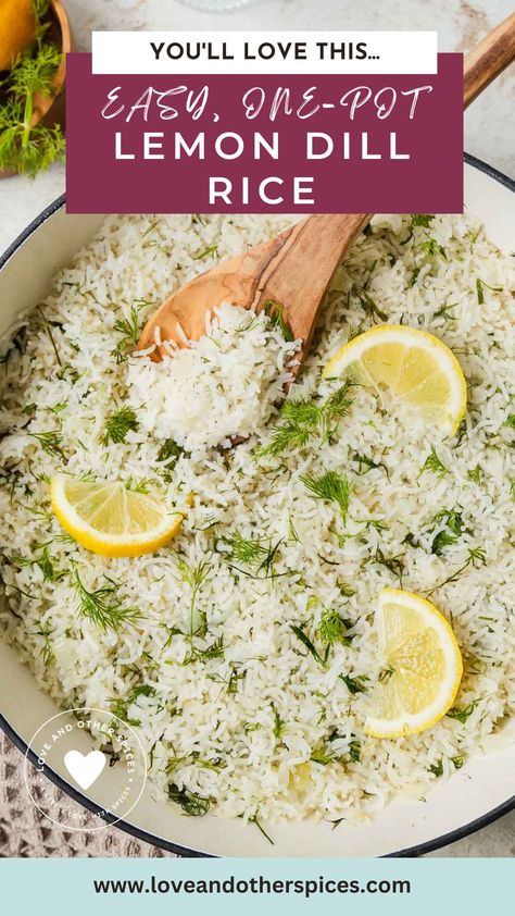 Chicken Kofta With Tzatziki And Lemon Dill Rice, Lemon Dill Rice Recipe, Rice To Go With Salmon, Rice For Salmon, Recipes With Fresh Dill, Fresh Dill Recipes, Salmon Sides Dishes, Dill Rice Recipe, Lemon Dill Rice