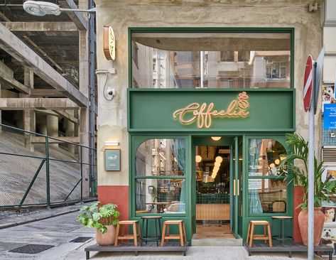 Hospitality Snapshots, Italian Coffee Shop, Mini Cafeteria, Dark Green Tile, Coffee Shop Concept, Factory Pendant Light, Bubble Tea Shop, Italian Cafe, Popular Interior Design