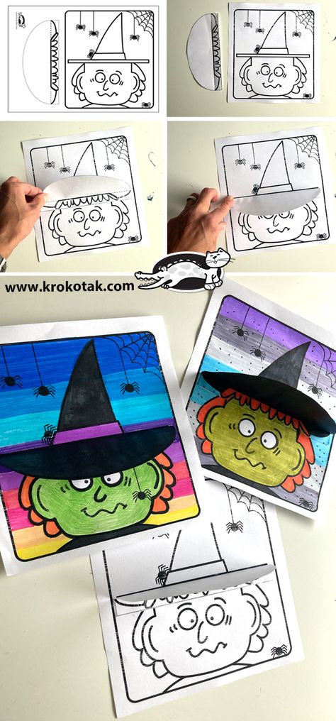 krokotak | 3D WITCH COLOURING PAGE 1st Grade Crafts, Witch Coloring Pages, Halloween Worksheets, Fall Art Projects, Halloween Arts And Crafts, Kids Worksheets Printables, Colouring Page, Art Halloween, Halloween Crafts For Kids