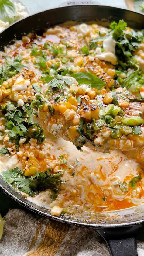 Tieghan Gerard | Skillet Creamed Street Corn Chicken. Summer is officially ON this week!! This skillet has become everyone’s go-to summer dinner. The spicy… | Instagram Chicken Breast Cutlets, Street Corn Chicken, Chicken Breast Cutlet, Corn Chicken, Creamy Corn, Cotija Cheese, Street Corn, Spicy Sauce, Chicken Dishes Recipes