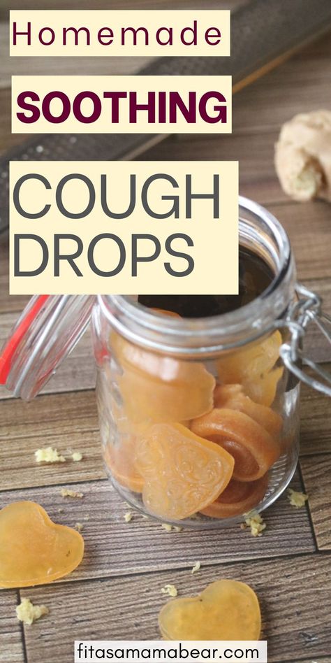 Small mason jar with heart shaped honey cough drops with ginger and a grater behind the jar Diy Cough Drops, Cough Drops Homemade, Dry Cough Remedies, Cold And Cough Remedies, Diy Hack, Cough Drops, Home Remedy For Cough, Natural Colon Cleanse, Natural Antibiotics