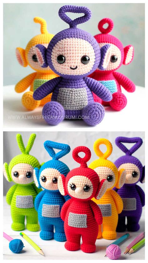 Amigurumi Teletubbies Crochet Free Pattern Colorful Amigurumi, Agrumini Crochet, Free Crochet Toys Patterns, Always Free Amigurumi, Crochet Elmo Pattern Free, Arigumi Crochet Amigurumi, Crochet Mini Doll Free Pattern, Crochet Cartoon Characters Free Pattern, Crochet Teletubbies Free Pattern