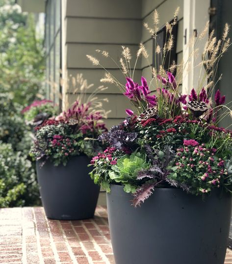 Fall Flower Pots, Fall Pots, Fall Container Gardens, Fall Cottage, Winter Planter, Fall Containers, Container Garden Design, Container Gardening Flowers, Fall Planters