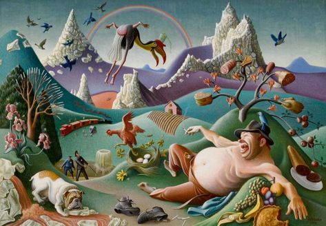 ‘In the Big Rock Candy Mountains’ by Roger Medearis Up for Sale | Observer Big Rock Candy Mountain, Candy Mountain, Kansas City Art Institute, Kansas City Art, Thomas Hart Benton, Modern Art Movements, Grant Wood, Big Rock, High Noon