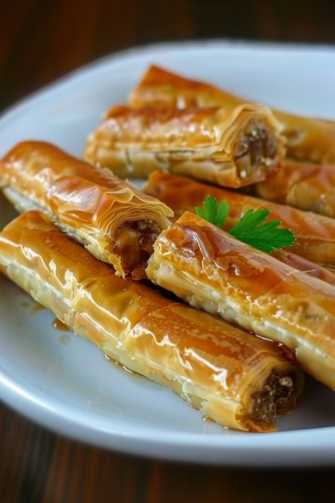 Baklava Rolls, Easy Baklava, Baklava Dessert, Baklava Recipe, Lemon Syrup, Phyllo Dough, Dairy Free Dessert, Recipe Roundup, Breakfast Muffins