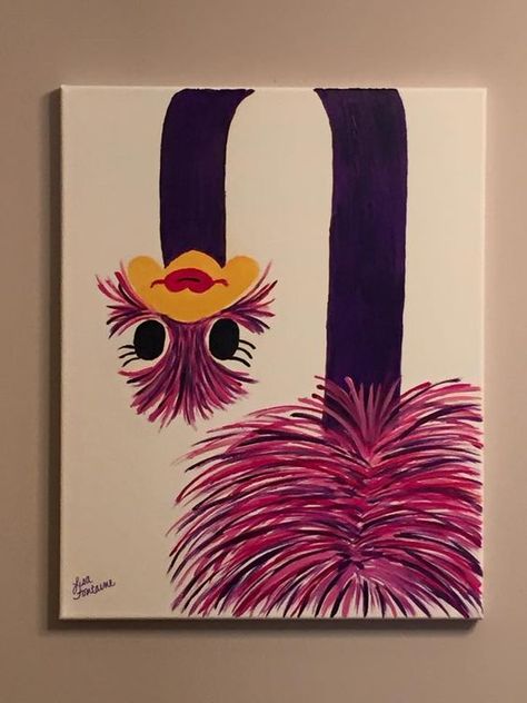 Acrylic Painting on Canvas by Lisa Fontaine. Ostrich. Animal.: Flamingo Painting, Creation Art, Elephant Drawing, Cute Canvas Paintings, Easy Canvas Painting, Interior Painting, Canvas Painting Diy, Simple Acrylic Paintings, Beginner Painting