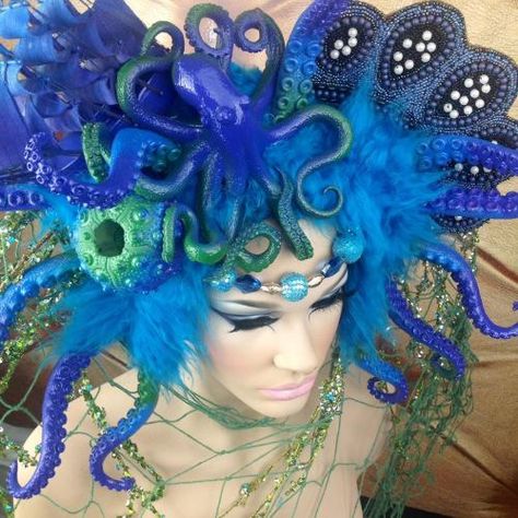 Art Headpiece, Fairytale Couture, Sea Creature Costume, Mermaid Costumes, Mermaid Parade, Mermaid Halloween, Under The Sea Theme, Steampunk Diy, Body Adornment