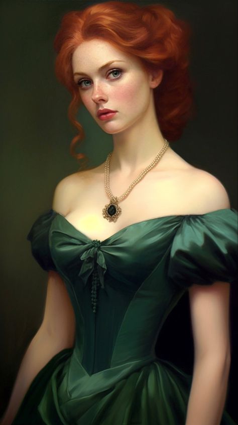 Red Hair Updo, Woman In Suit, Medieval Woman, Gown Red, Emerald Dresses, Ginger Girls, Green Gown, Victorian Lady, Victorian Women