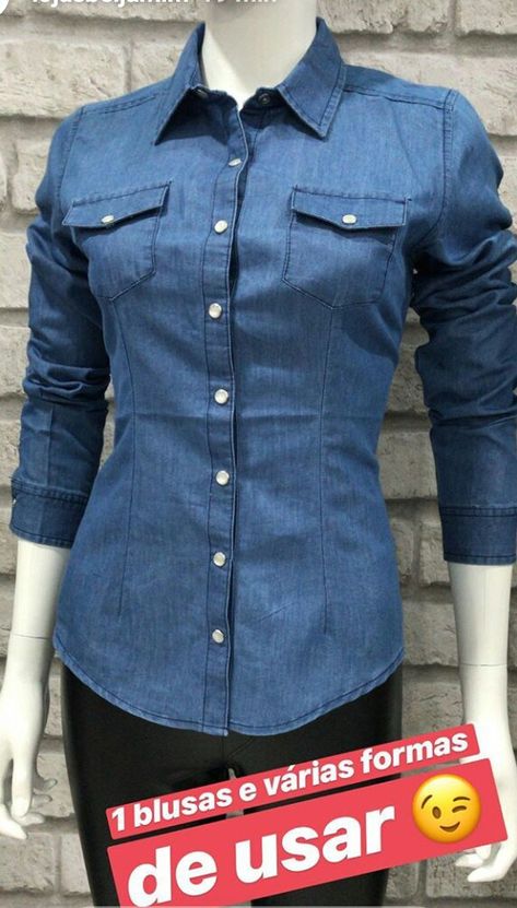 Shirts Design, Blouse Outfit, Stylish Dresses, Chambray, Shirts For Girls, Denim Button Up, Button Up Shirts, Shirt Designs, Girls Dresses