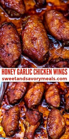 Honey Garlic Chicken Wings [Video] - Sweet and Savory Meals Food Recipes For Superbowl, Tasty Chicken Wings, Large Chicken Wing Recipes, Chicken Wing Honey Garlic, Good Recipes For Dinner With Chicken, Chicken Wing Section Recipes, Things To Do With Chicken Wings, Red Savory Food, Gourmet Easy Recipes