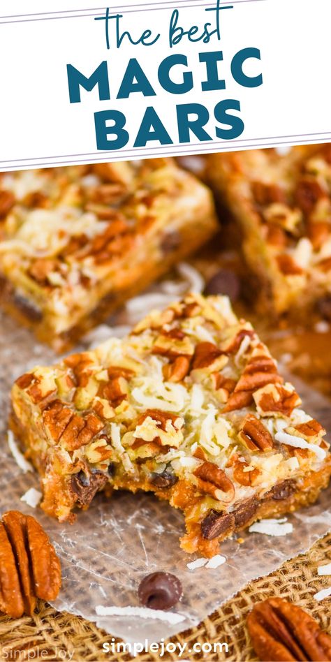 Magic Cookie Bars are the one classic treat that you must have in your recipe box. These seven layer bars are easy to make, and perfect for gifting. Easy Magic Bars Recipe, Easy Magic Bars, Christmas Magic Bars Recipe, Seven Layer Cookies Recipe Magic Bars, Magic Bar Recipe, Million Dollar Bars Recipe, Bar Dessert Recipes, Maple Bars Recipe, Easy Bar Cookie Recipes