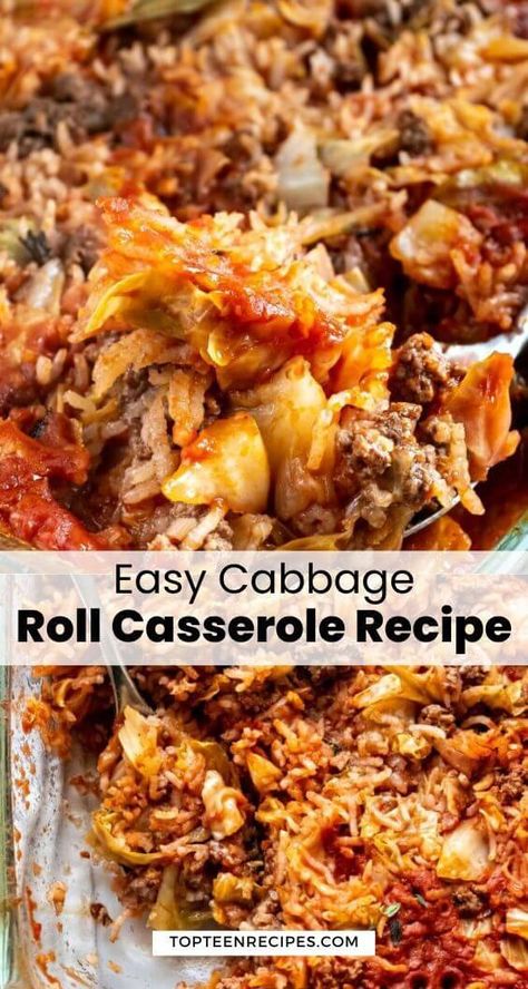 Easy Cabbage Roll Casserole Recipe - Top Recipes Easy Cabbage Roll Casserole, Lazy Cabbage Roll Casserole, Casserole With Rice, Lazy Cabbage Rolls, Rice For Dinner, Easy Cabbage Rolls, Cabbage Roll Casserole, Cabbage Rice, Cabbage Roll