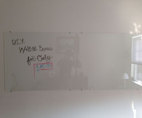 Whiteboards can cost a fortune.  Here is an inexpensive and extremely elegant looking Dry Erase white board for your home or office, only about 15 buc... Clear Dry Erase Board, Glass White Board, Diy Dry Erase Board, Glass Dry Erase Board, Office Whiteboard, College Room, Glass Board, Learning Spaces, Dry Erase Board