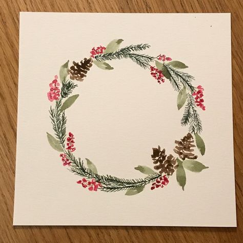 Working on some Christmas wreaths. I wanted to hand paint all my Christmas cards this year. That maybe to ambitious. Next card will be a… Winter Wreath Painting, Watercolour Wreath Christmas, Christmas Wreath Drawing, Painted Wreaths, Christmas Wreath Cards, Xmas Watercolor, Wreath Painting, Watercolour Wreath, Painted Wreath