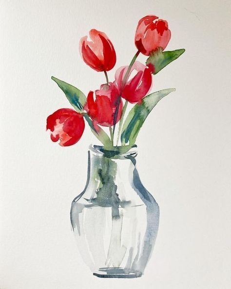 Finding Your Style, Watercolor Flowers Tutorial, Watercolor Beginner, Watercolor Tulips, Tulips In Vase, Diy Watercolor Painting, Watercolor Paintings Easy, Watercolor Flower Art, Cat Air