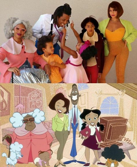 Black Family Halloween Costumes For 4, Cartoon Costume Ideas, Beyonce Halloween Costume, Characters For Halloween, Black Disney Princess, Girl Group Halloween Costumes, Good Aesthetic, Cartoon Costume, Disney Movie Scenes