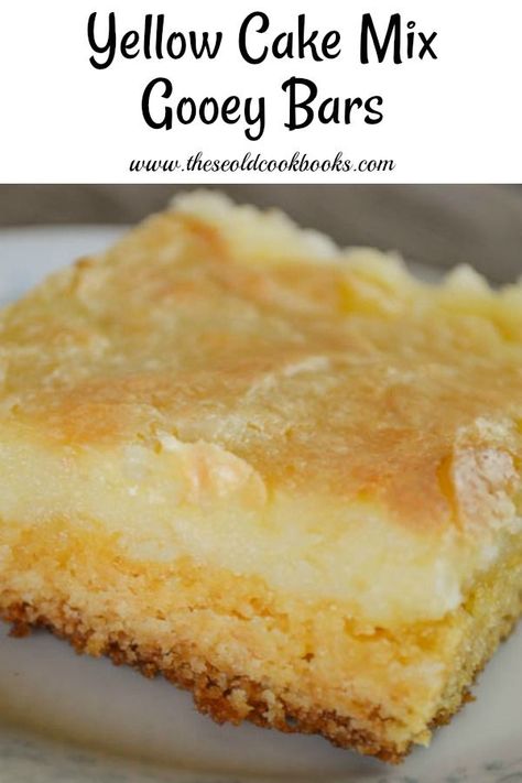 Cake Mix Gooey Bars, Yellow Cake Mix Desserts, Cake Mix Bars, Yellow Cake Mix Recipes, Easy Dessert Bars, Boxed Cake Mixes Recipes, Gooey Cake, Gooey Bars, Cake Mix Desserts