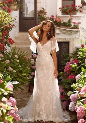 Elegant Wedding Dress Cap Sleeves, Lace Sheath Wedding Dress With Sleeves, A Line Butterfly Sleeve Wedding Dress, Wedding Dress Cap Sleeves Fit And Flare, Form Fitting Wedding Dress Modest, Wedding Dress No Train Floor Length, Lace Wedding Dress Short Sleeves, Slim Wedding Dress With Sleeves, Boho Fit And Flare Wedding Dress