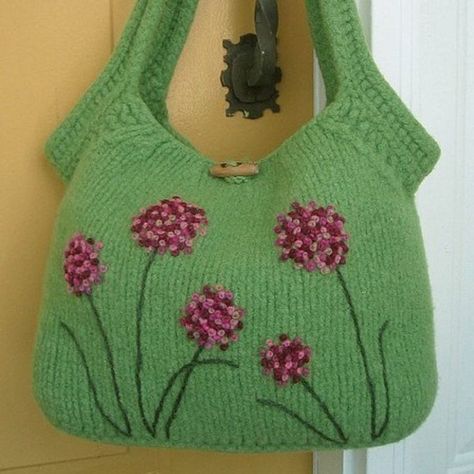 Felted Bag, Knitting Bag Pattern, Knit Items, Felt Tote, Knit Purse, Bag Knitting, Knitting Tote, Pattern Purse, Green Tote