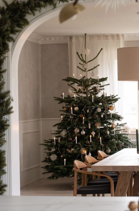 Christmas Tree Scandinavian Style, Danish Christmas Tree, Christmas Tree Elegant, Nordic Christmas Tree, Natural Christmas Decorations, Scandinavian Christmas Tree, Christmas Tree Outdoor, Farm Hotel, Heather Taylor