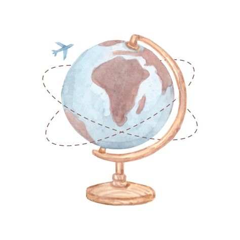 Watercolor the globe with airplane vecto... | Premium Vector #Freepik #vector #background #banner #pattern #watercolor Plane Watercolor, Airplane Vector Illustration, Watercolor Globe, Airplane Watercolor, Best Calligraphy Fonts, Globe Illustration, Globe Clipart, Airplane Vector, Watercolor Travel