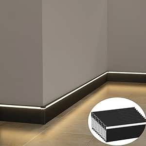 Black Skirting, Channel Profile, Light For Living Room, Led Strip Light, Strip Light, Led Light Strips, Closet Bedroom, Baseboards, Kitchen Home