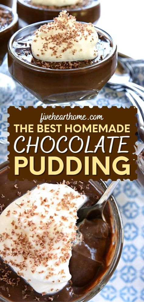 Once you try this quick and easy pudding recipe, you'll be saying goodbye to store-bought! Smooth and silky, rich and creamy, this Homemade Chocolate Pudding is the BEST. Serve it as one of your Thanksgiving desserts! Best Pudding Recipe, Home Made Pudding, Pudding Recipes Homemade, Chocolate Pudding Desserts, Healthy Chocolate Pudding, Homemade Vanilla Pudding, Perfect Christmas Dessert, Chocolate Pudding Recipe, Salty Recipes