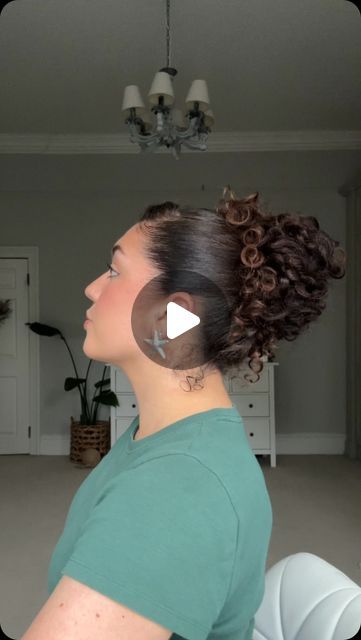 Sophie Marie on Instagram: "The perfect messy bun ✅curly hair edition 😍  This is my fav way to style the front of my hair. A great option if you don’t like your hair completely slick back and want a bit of volume at the front  💌Send to a curlfriend who could do with some curly updo inspo" How To Make Messy Bun With Curly Hair, How To Do A Bun With Curly Hair, How To Do A Curly Messy Bun, Curly Hair Buns Messy, Curly Slick Back Bun, Slick Back Curly Bun, Curly Messy Bun Tutorial, Slick Back Messy Bun, Messy Bun For Curly Hair