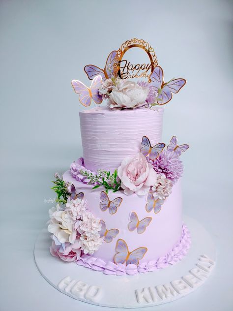 Butterfly Cake For Quinceanera, 15 Butterfly Cake, Butterfly Cake 3rd Birthday, Flower And Butterfly Cake Ideas, Two Tiered Butterfly Cake, Hart Cake Designs Birthday, Wedding Cakes Butterfly, Purple Butterfly Quinceanera Theme Cake, Quinceanera Butterfly Cake