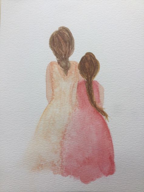 Simple Watercolor People, Friend Watercolor Painting, Sisters Painting Ideas, Best Friends Watercolor Paintings, Sister Painting Ideas, Sister Drawings, Painting Of Sisters, Watercolor Sisters Paintings, Mother Daughter Watercolor Painting