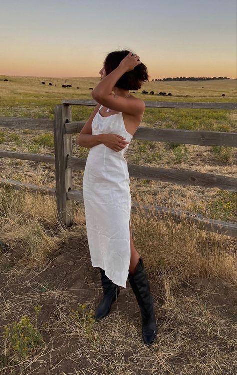 Bride Wine Tasting Outfit, Midi Dress With Cowgirl Boots, Winery Tour Outfit, Midi Dress With Cowboy Boots, Sundress And Cowboy Boots, Wine Country Outfit, Style Black Trousers, Rodeo Aesthetic, Rodeo Outfits For Women