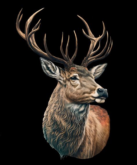 A red deer stag design, perfect for your next coffee mug. Dear Illustration, Stag Illustration, Deer Paintings, Bas Relief Art, Black And White Bee, Stag Tattoo, Red Deer Stag, Black Background Painting, Red Stag