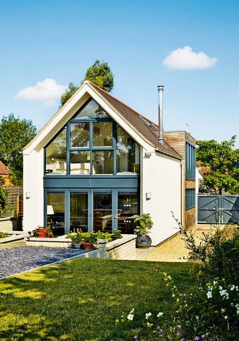 davies-self-build-double-height Eco Cottage, Bungalow Extensions, Eco House Design, Eco Home, Retirement House, Self Build Houses, Modern Barn House, House Extension Design, Gable Roof