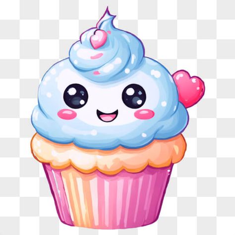 'The image showcases a charming, cartoon-style cupcake adorned with delightful blue and pink frosting and heart decorations on its top. Placed prominently in the foreground, the cupcake's positioning suggests a close proximity to the viewer. Limited details are provided about the cupcake's attributes like size, shape, or flavor. Cartoon Cupcakes, Monogram Tattoo, Wolf Background, Cat Brain, Kawaii Penguin, Postcard Mockup, Pink Frosting, Fire Flower, Birthday Frames