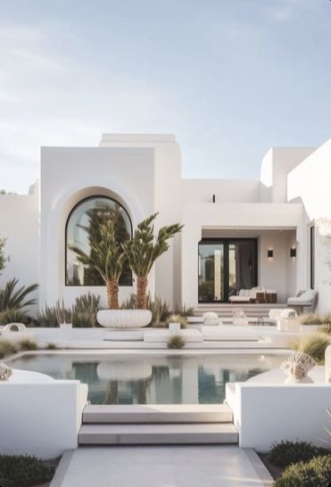 Santorini House, Decor Ideas Bedroom, Mediterranean Architecture, Home Decor Ideas Living Room, Home Decoration Ideas, Tropical House, House Outside Design, Mediterranean Home, Patio Designs