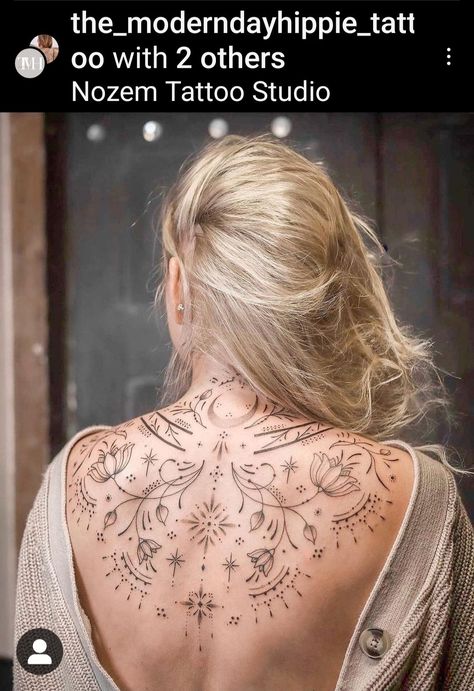 Ornamental Back Tattoo, Bohemian Tattoo, Backpiece Tattoo, Sunflower Tattoo Sleeve, Hippie Tattoo, Upper Back Tattoos, Back Piece Tattoo, Boho Tattoos, Dot Tattoos