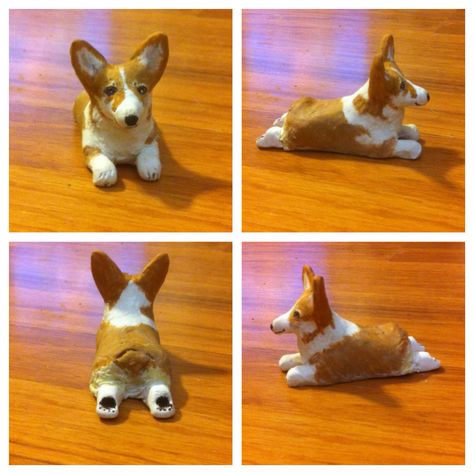 Clay Chickens Sculpture, Corgi Clay Sculpture, Polymer Clay Corgi, Corgi Sculpture, Corgi Clay, Polymer Clay Dogs, Corgi Figurine, Corgi Ceramic, Dog Pottery