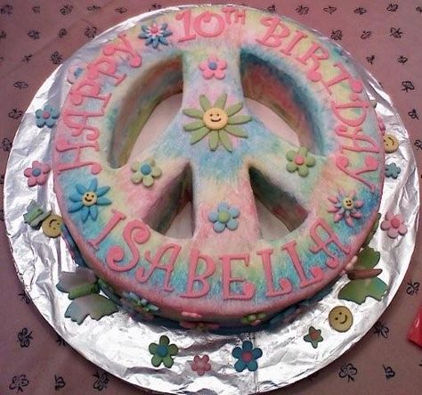 Peace Sign Cake, Peace Sign Party, Peace Sign Cakes, Tye Dye Cake, Peace Cake, Hippie Cake, Minnie Cakes, Tie Dye Birthday, Bakery Food