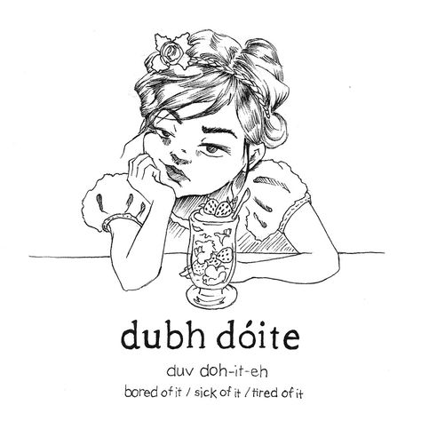 'Dóite' in Irish, can mean to burn something or something withered or something that's bitterly severe or fed up and bored! Its a pretty interesting word! 'dubh dóite' literally sounds like burnt black, but might also be suggesting that the light or shine 'geal' that someone has is faded or gone out and that describes their boredness. Irish Culture Aesthetic, Irish Gaelic Language, Scottish Words, Gaelic Words, Irish Words, Ireland History, Irish Language, Irish Gaelic, Celtic Heritage