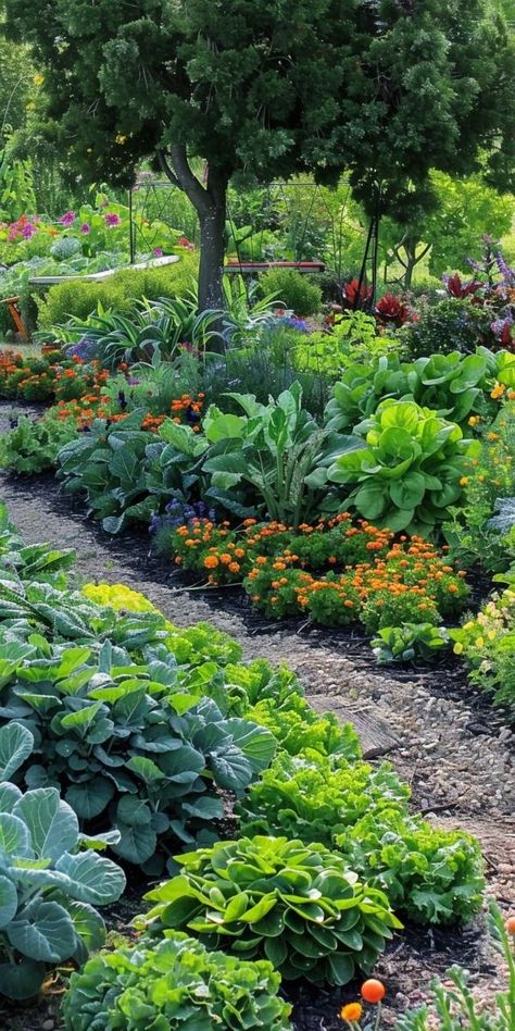 Beautiful Food Garden, Wild Vegetable Garden, Edible Front Yard, Beautiful Vegetable Garden, Home Vegetable Garden Design, Garden Ideas Large, Yard Garden Design, Design Creative Ideas, Gardening Food