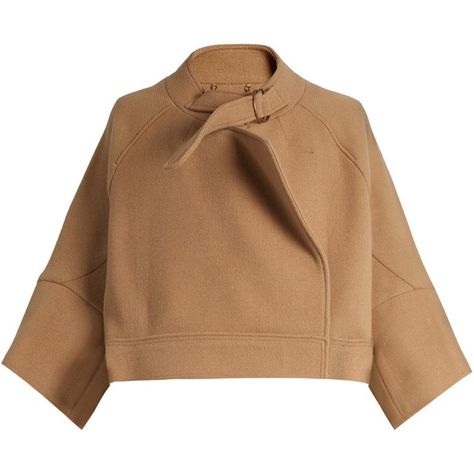 Chloé Neck-strap wool-blend jacket ($1,695) ❤ liked on Polyvore featuring outerwear, jackets, camel, camel capes, wool blend cape, beige cape coat, short jacket and 3/4 sleeve jacket Short Cape Coat, Buckle Jackets, Cape Jacket, Short Sleeve Jacket, Beige Jacket, Wool Blend Jacket, Cape Coat, Sleeve Jacket, Business Outfits