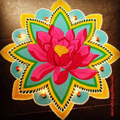 50 New Rangoli Designs (Rangoli Ideas) - March 2020 Lotus Rangoli Designs, Rangoli Designs For Competition, Designs Rangoli, Lotus Rangoli, Easy Rangoli Designs Videos, Rangoli Designs Photos, Rangoli Designs Simple Diwali, Rangoli Designs Simple, Easy Rangoli Designs Diwali