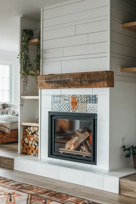 Ready to elevate your cozy vibes? Explore these farmhouse fireplace tile ideas and turn your living space into a warm retreat. Whether you're in love with rustic charm or crave that modern country flair, there's a style for every nook of your home. From vintage-inspired hexagons to minimalist subway tiles, discover how these beautiful options can add the perfect touch to any fireplace. Spruce up your home with these clever decorating ideas that enhance comfort and style. Get inspired and give your fireplace a stunning makeover today! Hexagon Tile Fireplace, Farmhouse Fireplace Tile, Herringbone Tile Fireplace, Mosaic Tile Fireplace, Fireplace Tile Ideas, Elegant Mantel, Modern Farmhouse Fireplace, Fireplace Tile Surround, Farmhouse Fireplace