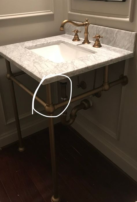 DIY Sink Stand - Sink With Legs Bathroom, Pedestal Sink Bathroom Brass, Brass Pedestal Sink, Diy Sink Stand, Restoration Hardware Bathroom, Diy Bathroom Sink, Diy Sink, Dreamy Bathrooms, Console Sink Bathroom