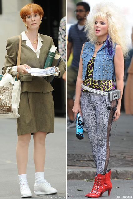 Cynthia Nixon & Kim Catrall - Celebrity News - Marie Claire Cynthia Nixon, 1940s Suit, Kim Cattrall, Kristin Davis, Samantha Jones, Lace Leggings, Studded Denim, And Just Like That, Sarah Jessica Parker